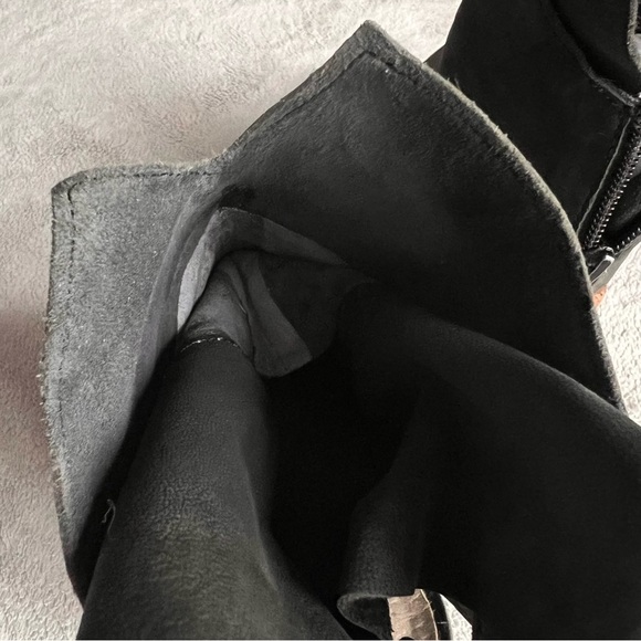 Free People Golden Road Peep Toe Leather Heel Boot Black Gray Sz 37 - Picture 13 of 15